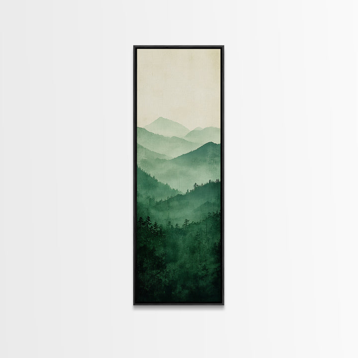Smoky Mountain Layers Framed Canvas Print Serene Landscape Painting Green Nature Scene Above Sofa Art Living Room Decor