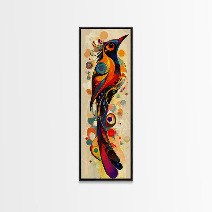 Bold Bird Design Framed Canvas Print Vibrant Peacock Wall Art Modern Whimsical Art Living Room Accent Bird Lover Gift Idea