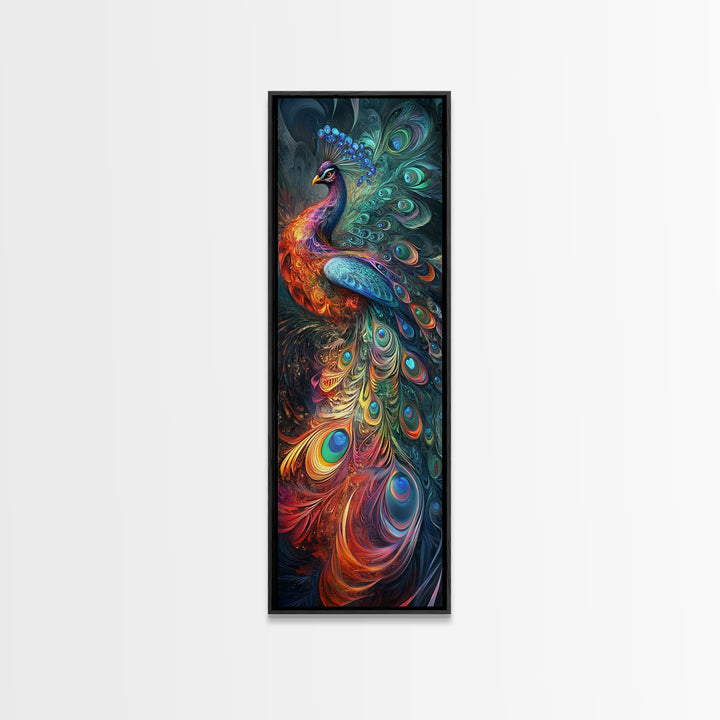 Ethereal Peacock Art Framed Canvas Print, Rustic Decor Accent Ideal for Moody Art and  Home Décor, Vibrant Bird Art