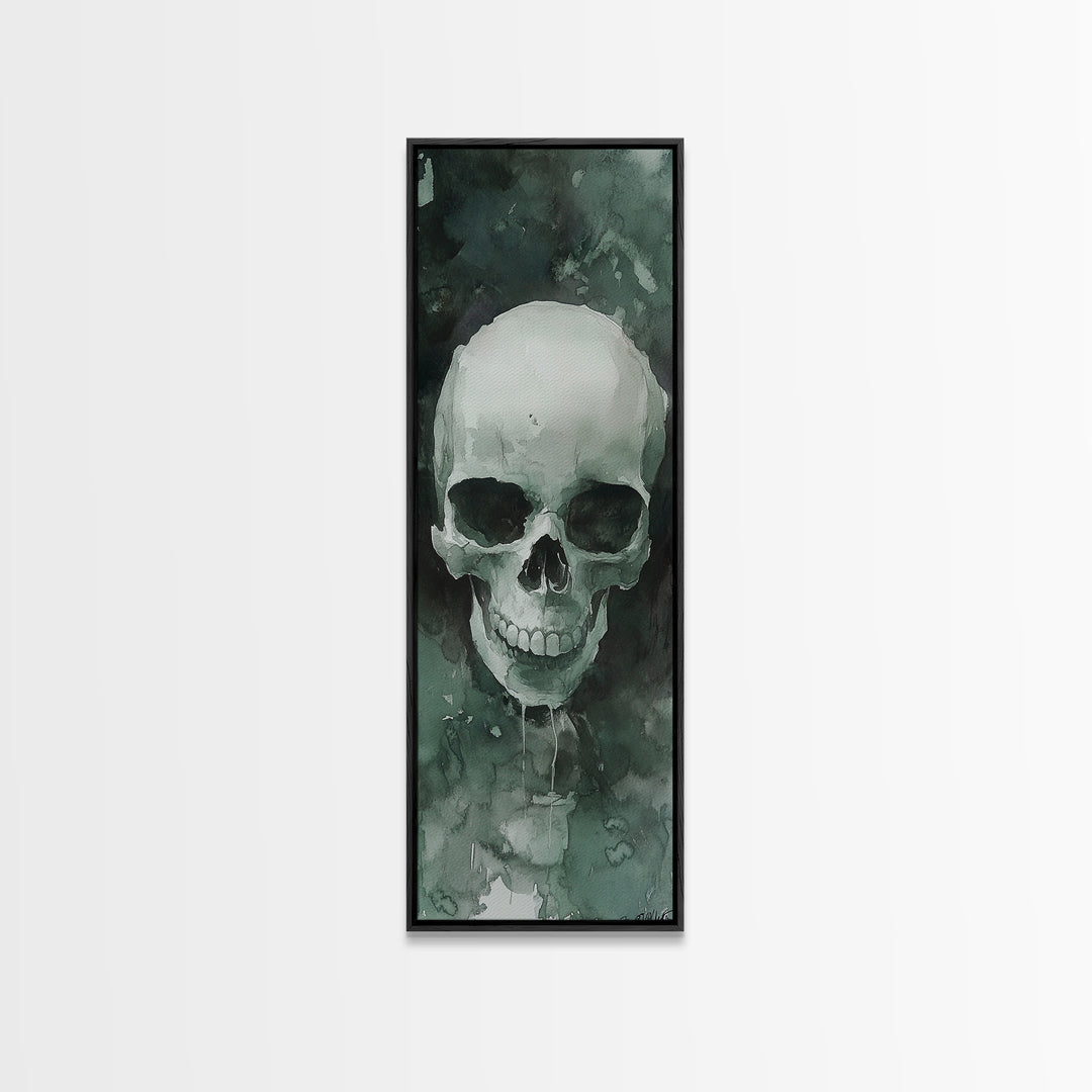 Minimalist Skull Canvas Print in Dark Green Tones, Wabi Sabi Art with Rustic Decor Style, Perfect for Unique Wall Art Accent