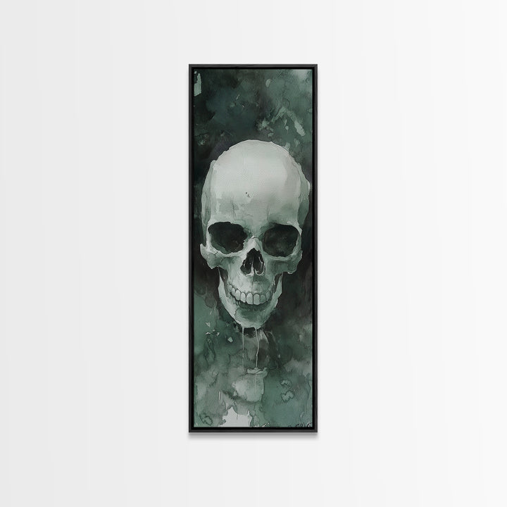 Minimalist Skull Canvas Print in Dark Green Tones, Wabi Sabi Art with Rustic Decor Style, Perfect for Unique Wall Art Accent