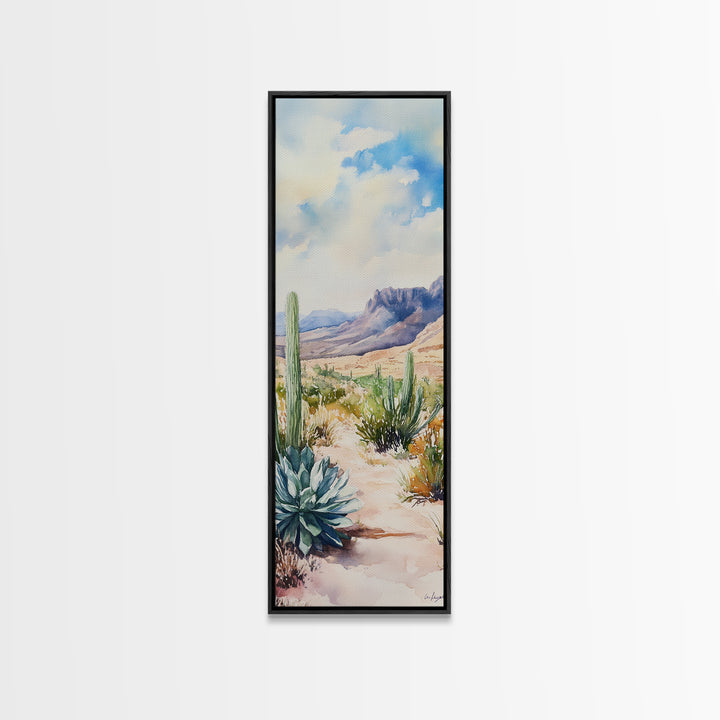 Desert Landscape Framed Canvas Print, Southwest Rustic Wall Art, Cactus Painting, Farmhouse Living Room Decor, Gift Idea for Him