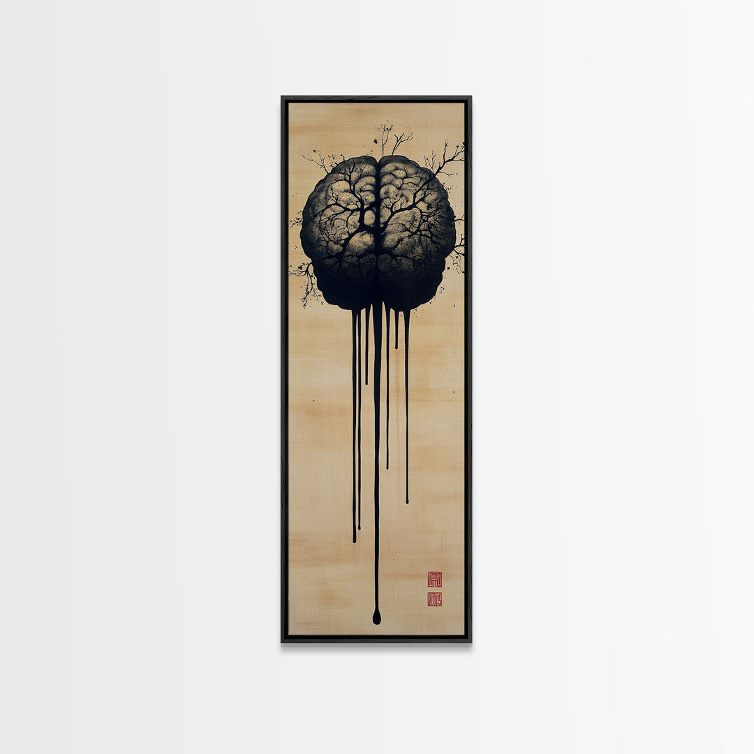 Framed Canvas Print Brain Art, Science Inspired Minimalist Wall Art, Moody Therapy Artwork, Gift Idea for Living Room or Office