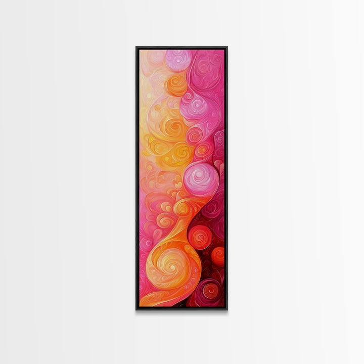 Abstract Pink Orange Swirl Framed Canvas Print, Vertical Skinny Art, Light Pink Dorm Wall Art, Minimalist Modern Art Decor