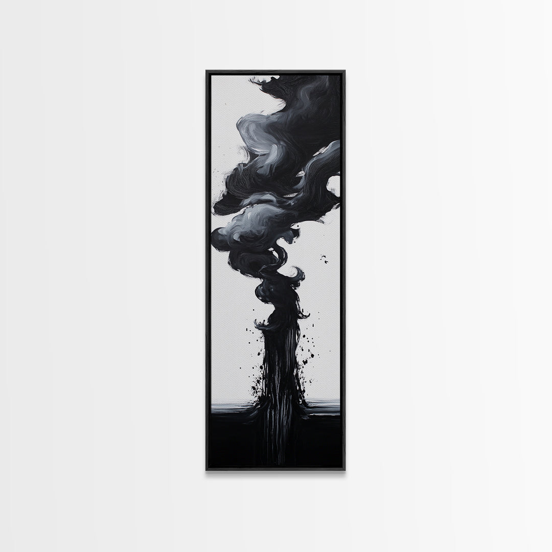 Smoke Abstract Art Canvas Print Black White Contemporary Modern Home Decor Moody Wall Art Vertical Long Narrow Artwork