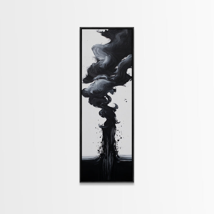 Smoke Abstract Art Canvas Print Black White Contemporary Modern Home Decor Moody Wall Art Vertical Long Narrow Artwork