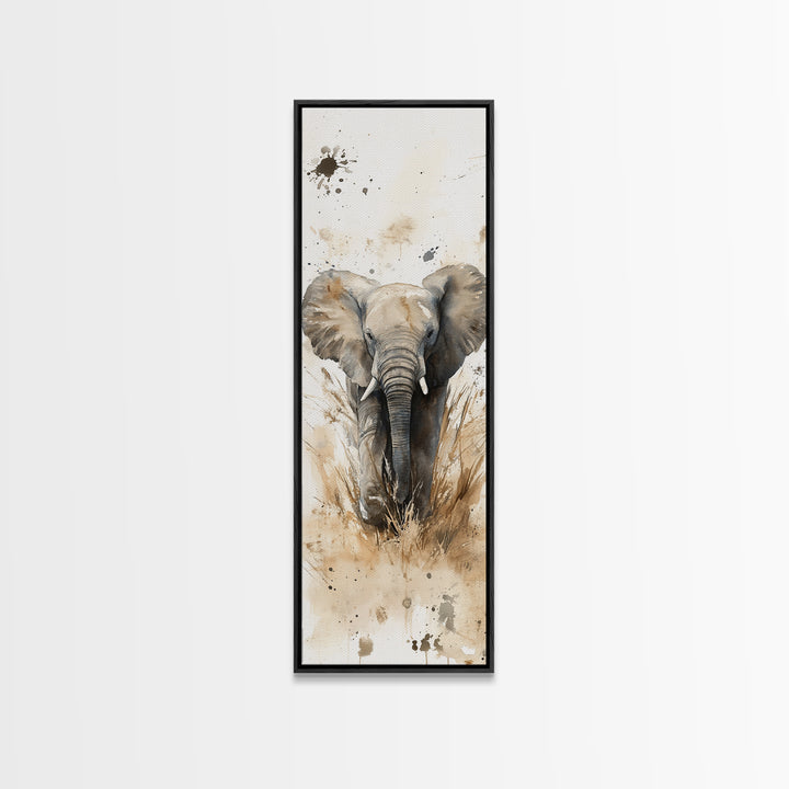 Elephant Wall Art Canvas Print African Art Safari Painting Rustic Decor Vertical Long Narrow Wall Art Animal Lover Gift