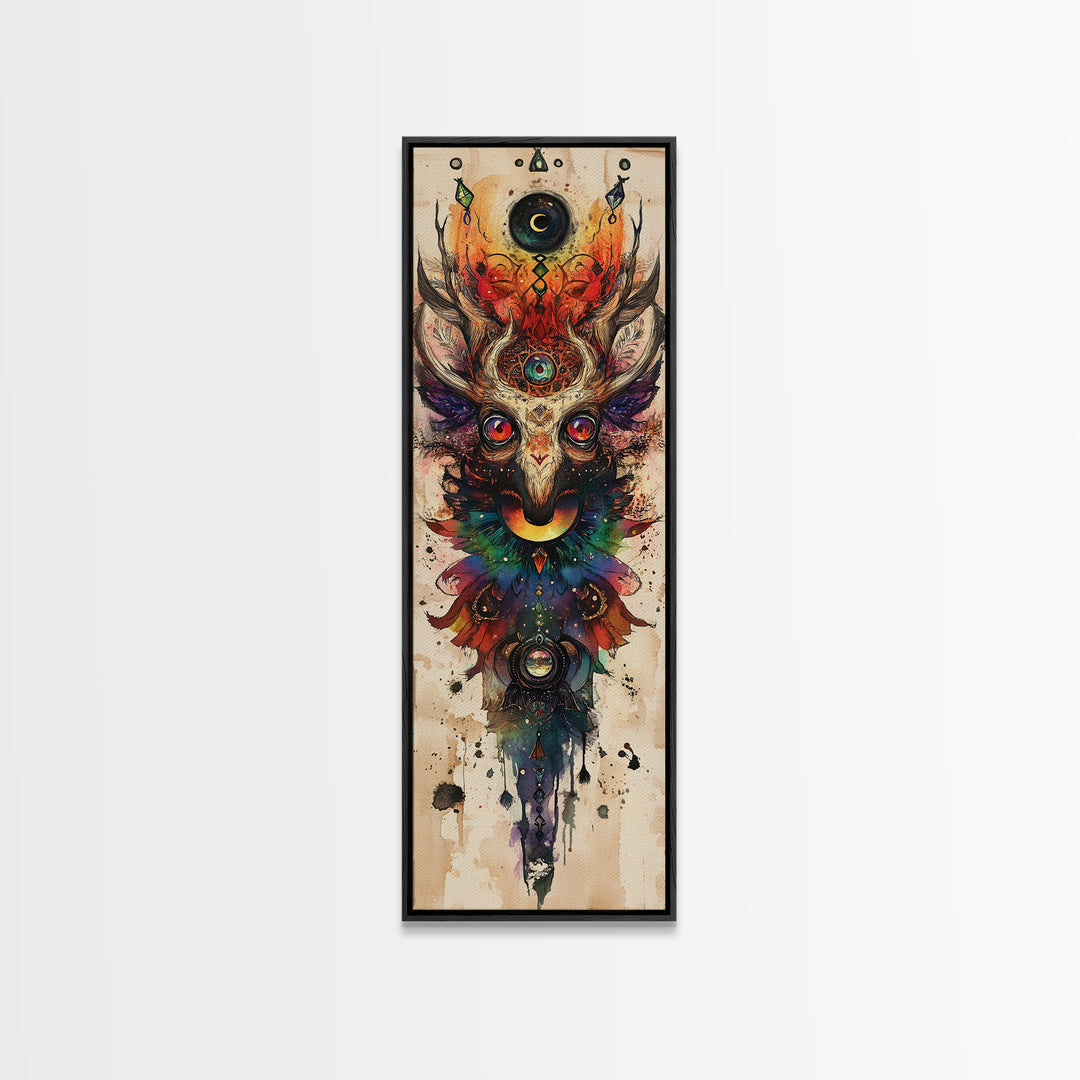 Enchanted Deer Canvas Print Featuring Sacred Geometry, Vibrant Color Palette, Boho Art And Ideal Living Room Rustic Wall Decor