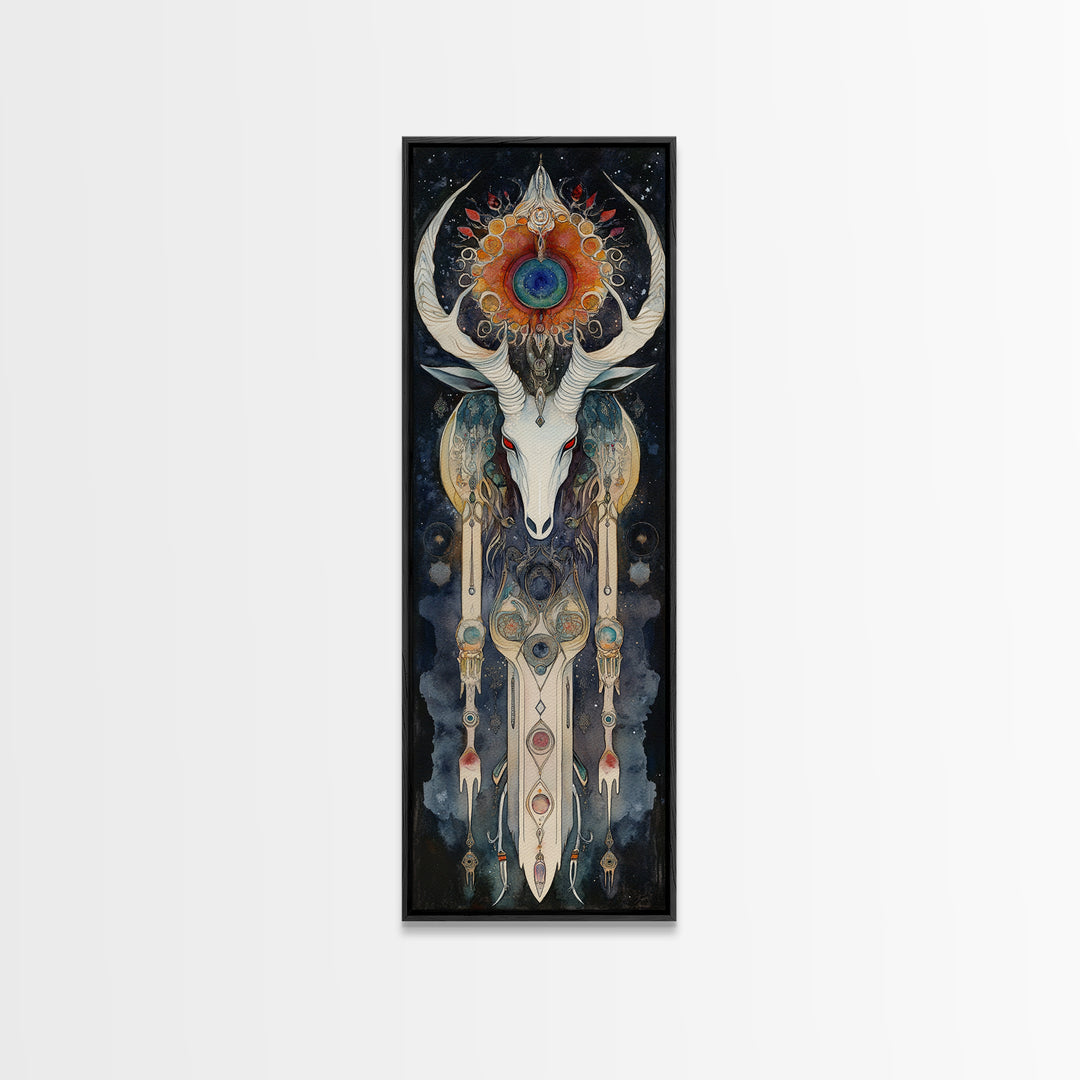 Dreamcatcher Deer Canvas Print Featuring Boho Sacred Geometry Art, Native Inspired Dark Angels Wall Art Ideal For Gift Idea