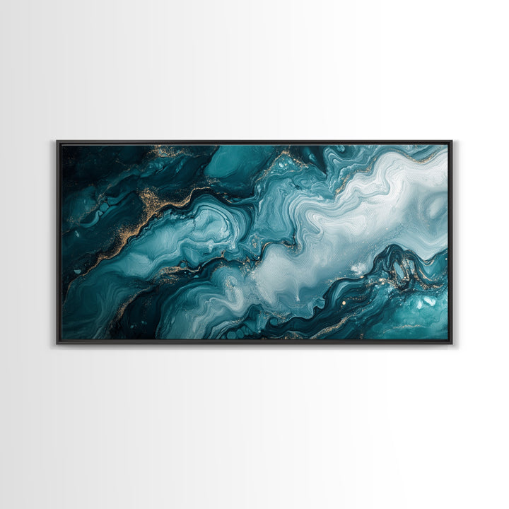 Abstract Teal Fluid Art Canvas Print, Coastal Wall Art, Teal Wall Art, Nautical Decor, Moody Art, Coastal Decor, Living Room Art, Gift Idea