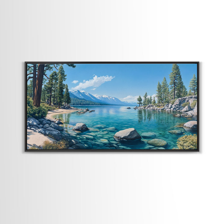 Crystal Clear Lake Canvas Print Lake Tahoe Art Coastal Landscape Artwork Bedroom Decor Horizontal Wall Art Nature Painting Original