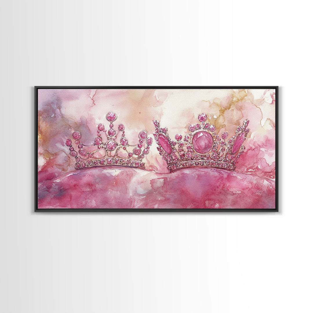 Royal Crown Canvas Print, Pink Jewel Artwork, Glamorous Feminine Style, Bedroom Wall Decor, Princess Themed Whimsical Art Gift Idea