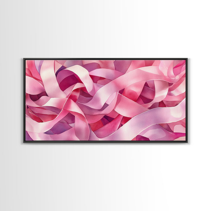 Pink Ribbons Canvas Print | Abstract Art | Light Pink Wall Art | Whimsical Minimalist Decor | Feminine Bedroom Canvas Print