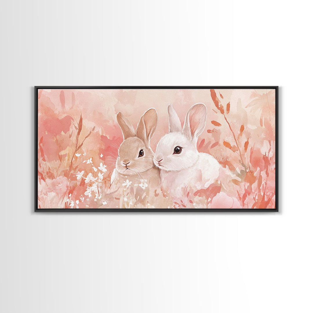 Bunny Art Canvas Print Pastel Wall Art Whimsical Easter Decor Animal Lovers Gift Idea Cottagecore Living Room Art Soft Aesthetic