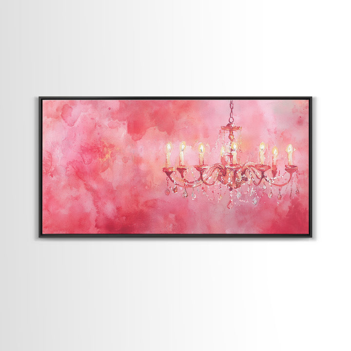 Pink Chandelier Canvas Print Glamorous Light Pink Wall Art Elegant Boho Minimalist Living Room Bedroom Art Framed Christmas Decor