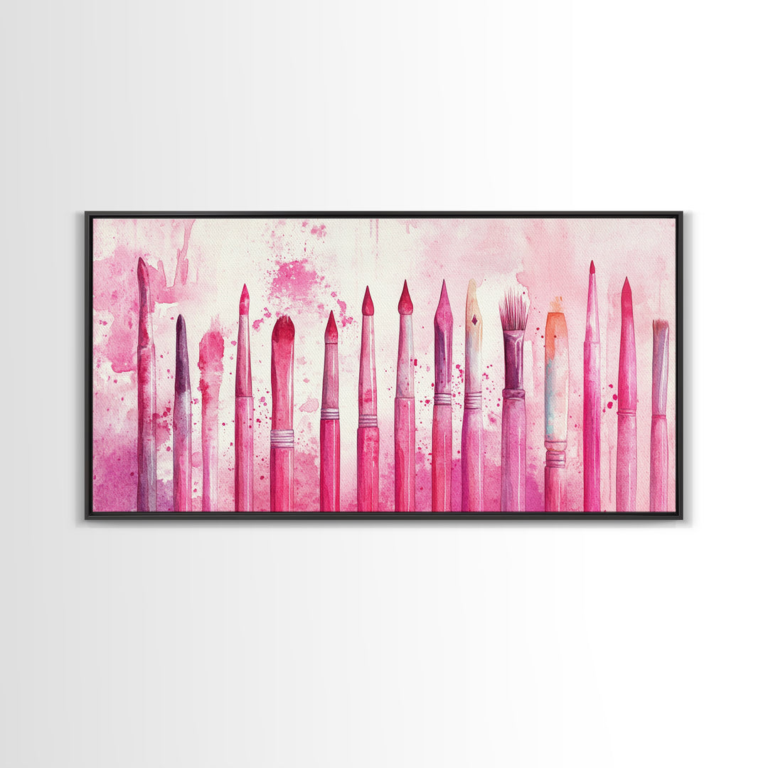 Artistic Brushes Canvas Print Pink Abstract Art Tools Studio Decor Light Pink Wall Art Boho Minimalist Wabi Sabi Artist Gift Idea