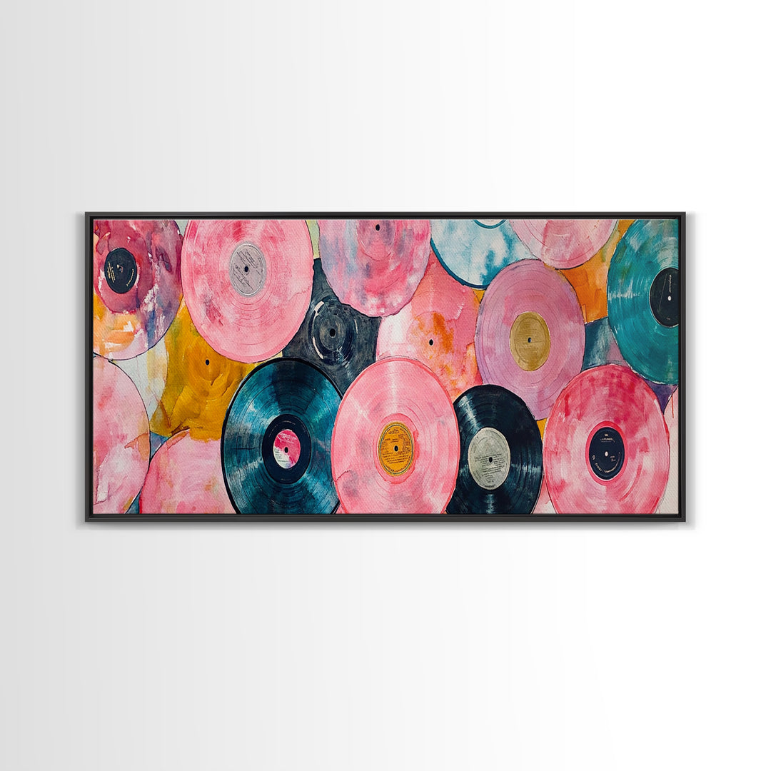 Retro Vinyl Records Canvas Print Lofi Art Chicano Wall Art Skinny Wall Art Living Room Decor Music Gift Idea Bedroom Art