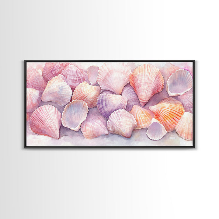 Coastal Seashell Canvas Print, Nautical Wall Art, Coastal Decor, Rustic Beach Art, Light Pink Shell Painting, Coastal Landscape Art Gift