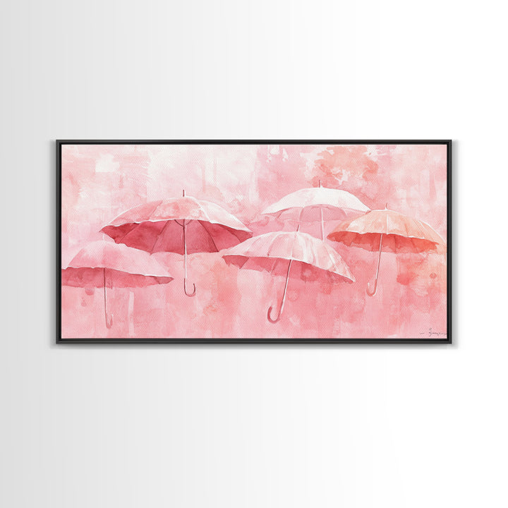 Umbrella Art Canvas Print, Light Pink Wall Art, Minimalist Decor Piece, Coastal Cowgirl Home Accent, Whimsical Abstract Art Gift Idea