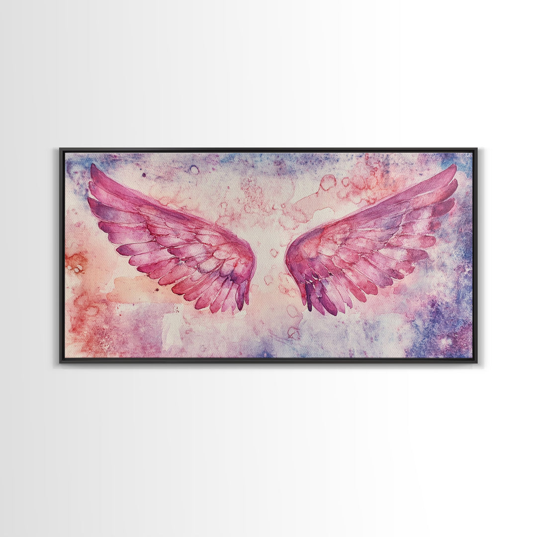 Angel Wings Canvas Print Dark Angels Wall Art Pink Abstract Art Light Pink Wall Art Moody Artwork Whimsical Art Bedroom Decor