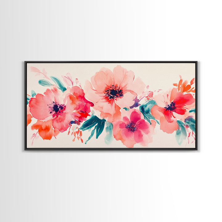 Bright Wildflower Canvas Print | Pink Orange Botanical Art | Nature Inspired Wall Decor | Living Room Framed Artwork | Unique Gift Idea
