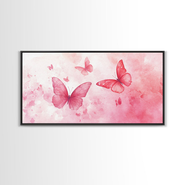 Pink Butterflies Canvas Print, Whimsical Art, Light Pink Wall Art, Feminine and Romantic Decor, Bedroom or Living Room Gift Idea