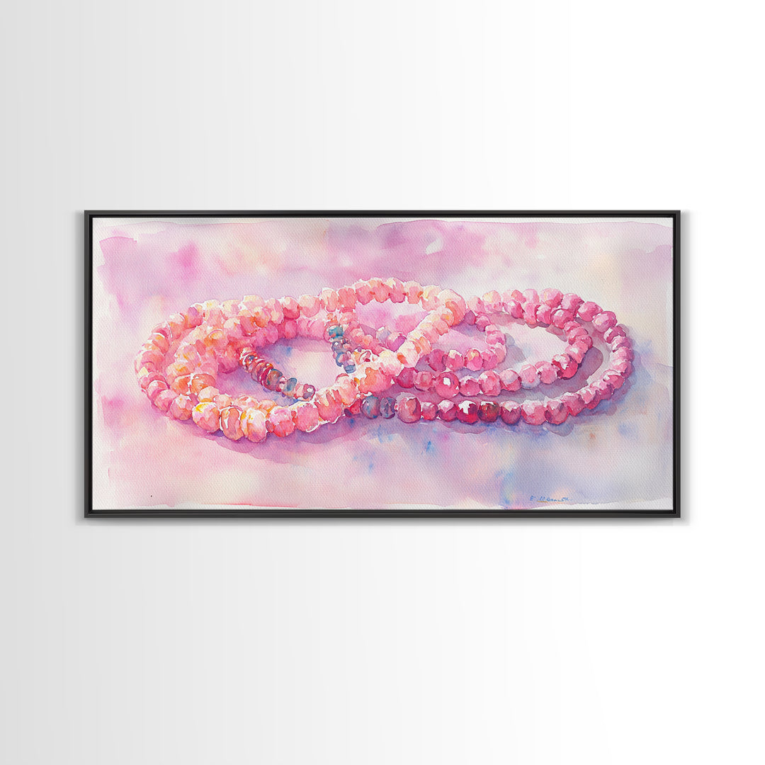 Pink Beaded Necklace Canvas Print | Romantic Jewelry Wall Art | Feminine Framed Canvas Print | Gift Idea for Her | Light Pink Decor