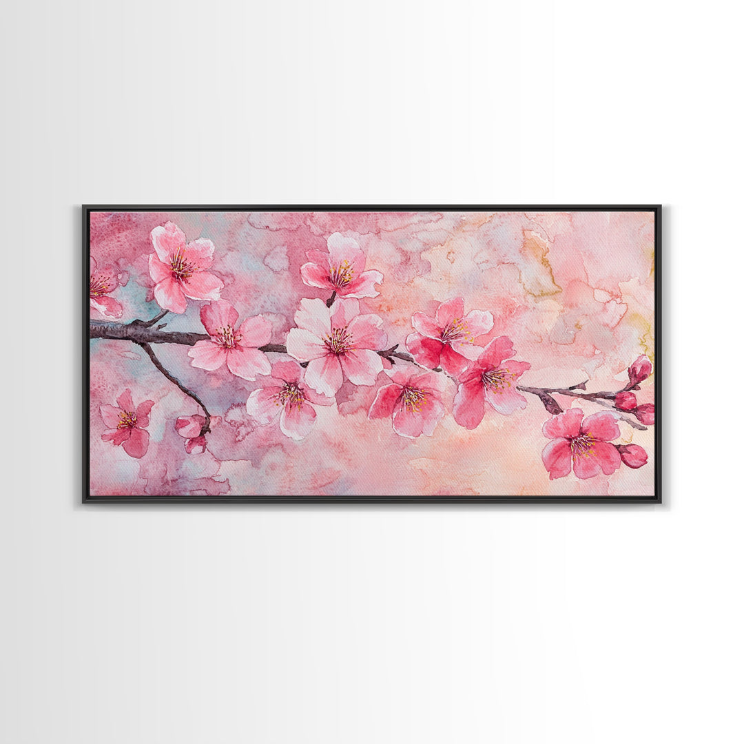 Cherry Blossom Branch Canvas Print | Cherry Blossom Painting, Light Pink Wall Art, Nature-Inspired Decor, Botanical Prints, Bedroom Art