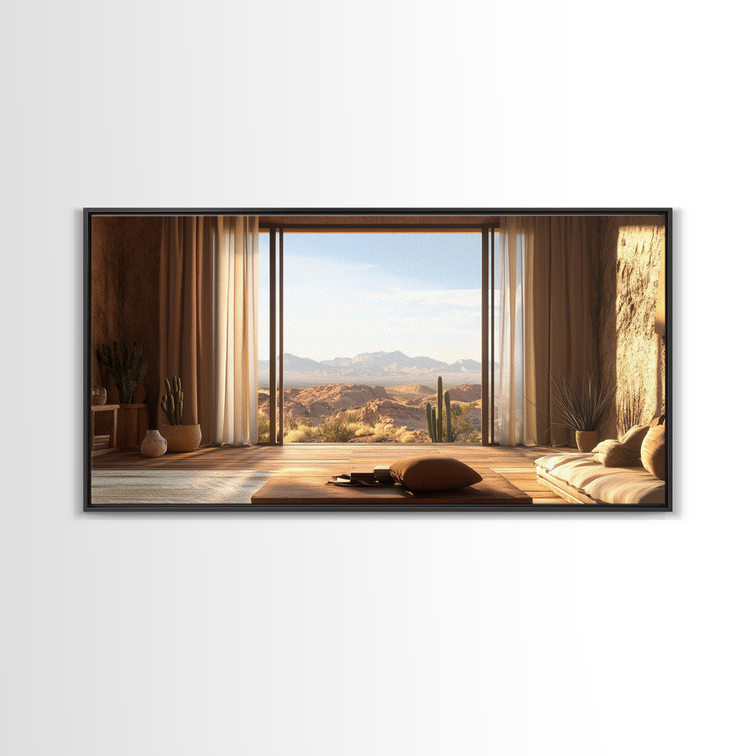 Canvas Print of Rustic Southwest Desert Scene with Cactus and Mountains, Southwest Home Decor, Rustic Living Room Wall Art