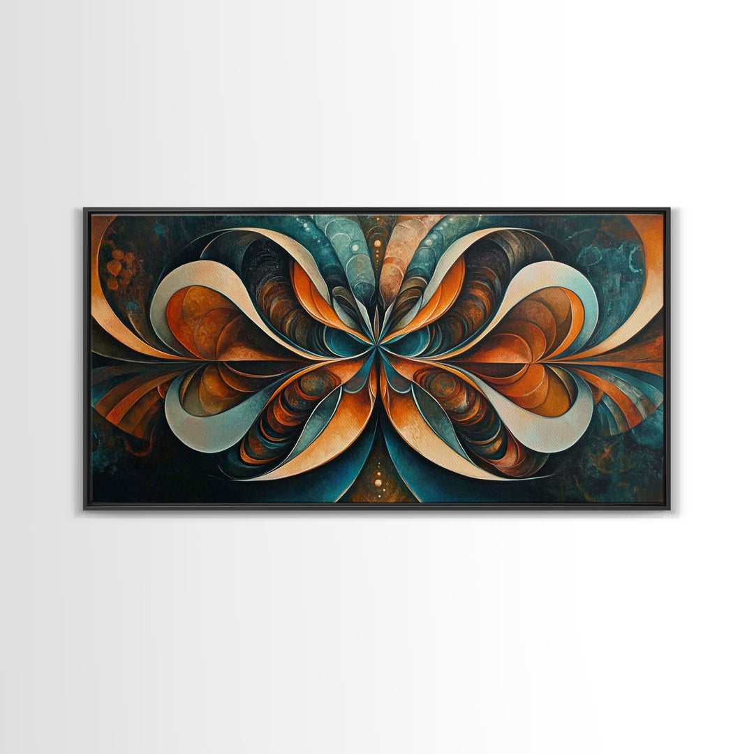 Butterfly Abstract Framed Canvas Print, Geometric Wall Art Moody Modern Decor, Sacred Geometry Artwork Idea Horizontal Living Room Design