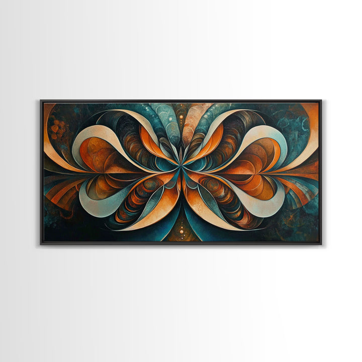 Butterfly Abstract Framed Canvas Print, Geometric Wall Art Moody Modern Decor, Sacred Geometry Artwork Idea Horizontal Living Room Design
