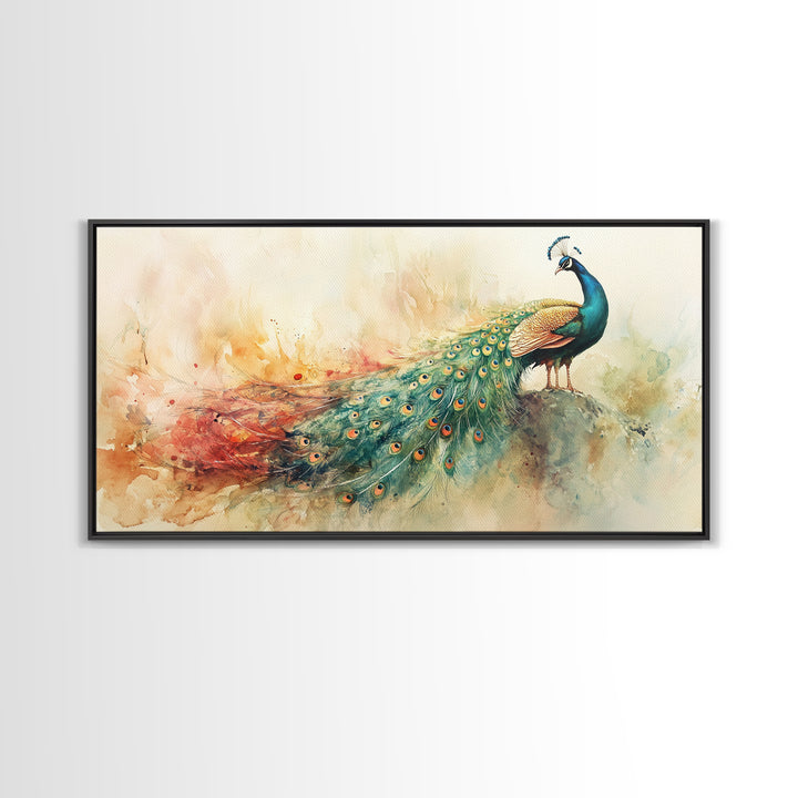 Elegant Peacock Wall Art Canvas Print, Colorful Wildlife Painting, Moody Therapy Art, Unique Bedroom Decor Gift Idea, Botanical Prints