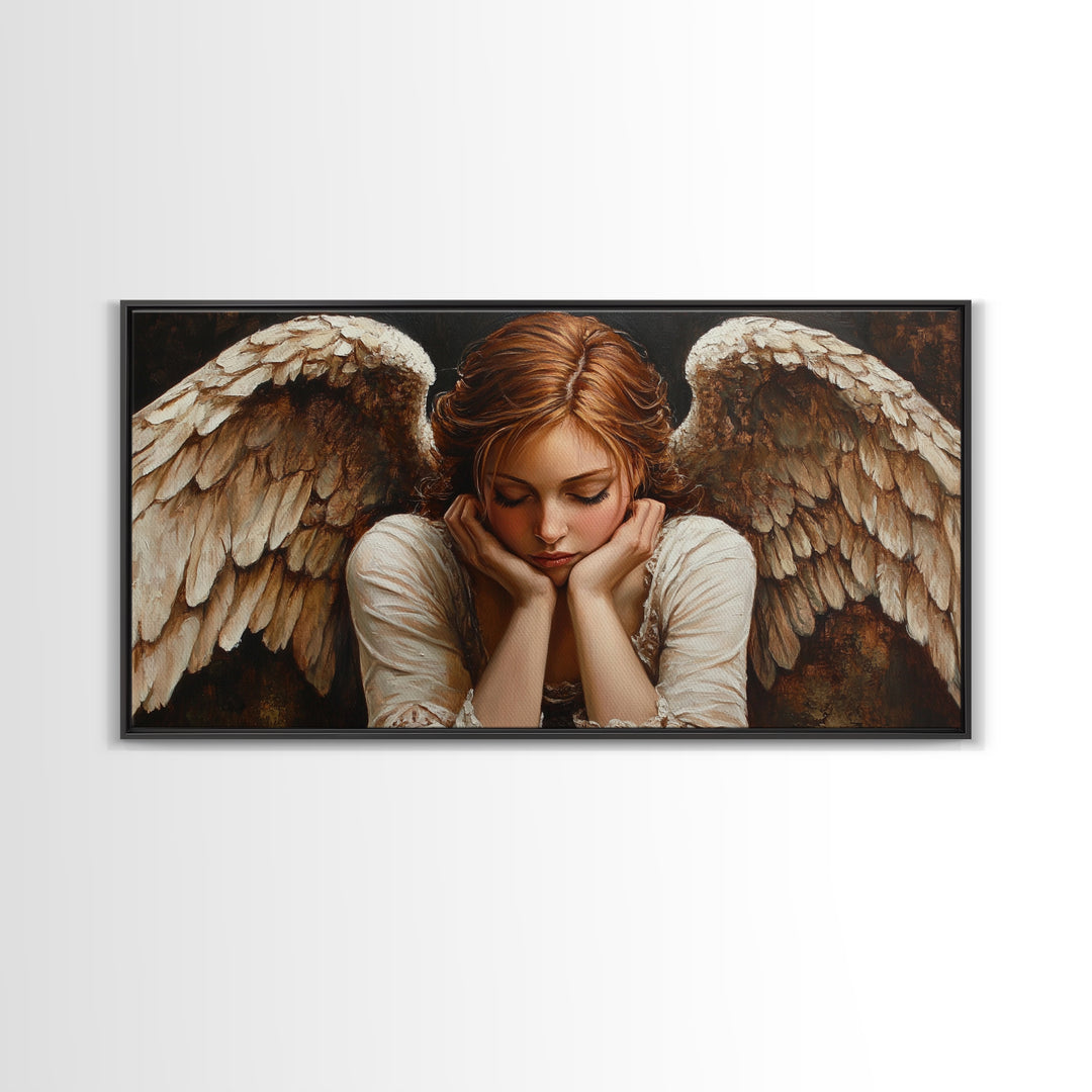 Angelic Beauty Portrait Framed Canvas Print Featuring Angel Art Prints and Moody Art Ideal Bedroom Wall Art or Guest Room Art