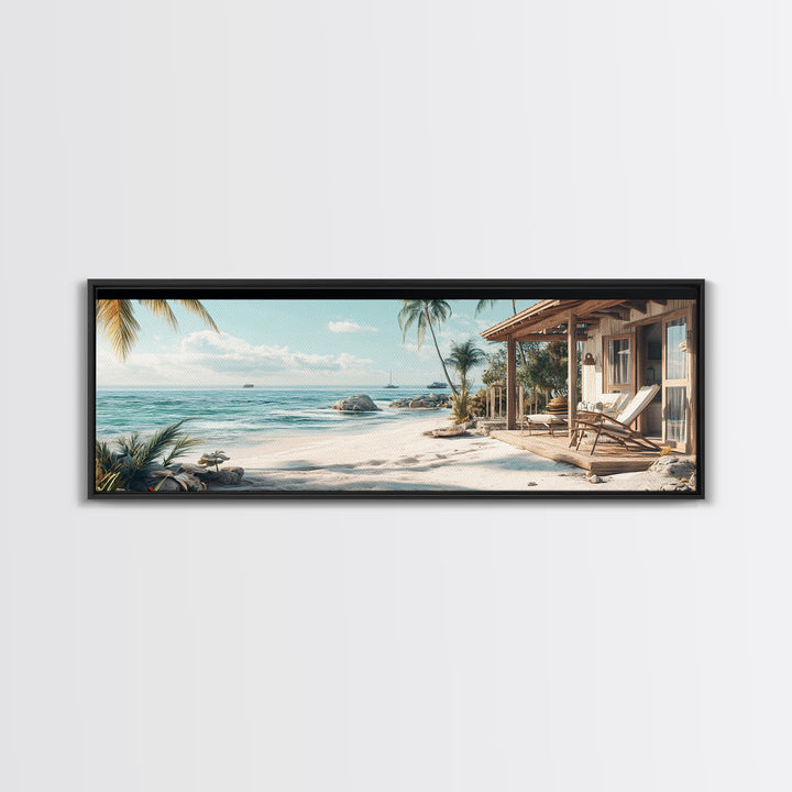 Tropical Beach Framed Canvas Print Coastal Landscape Art Nautical Decor Relaxing Living Room Wall Art Panoramic Seascape Painting
