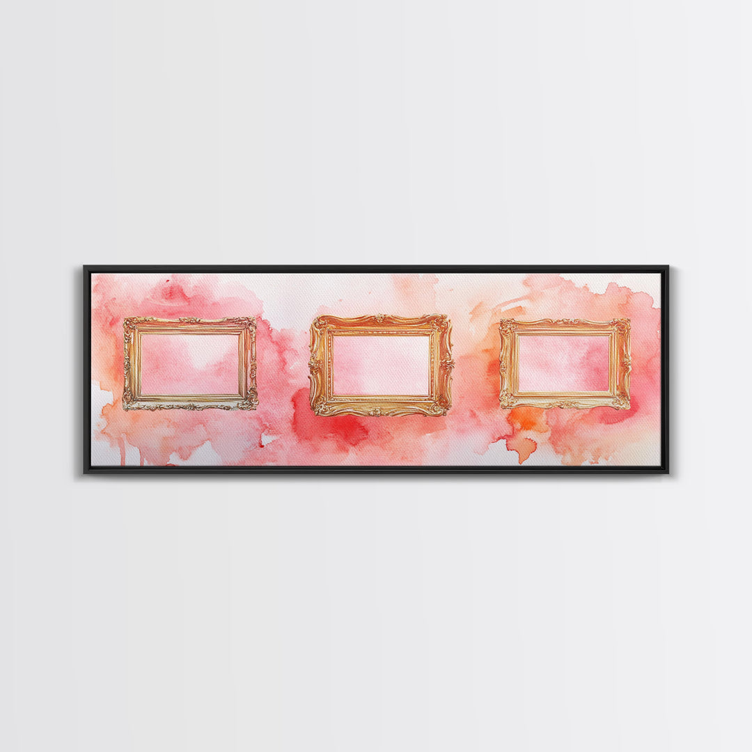 Decorative Frames Painting Canvas Print with Elegant Pink Abstract Background, Long Narrow Wall Art Perfect for Living Room Decor