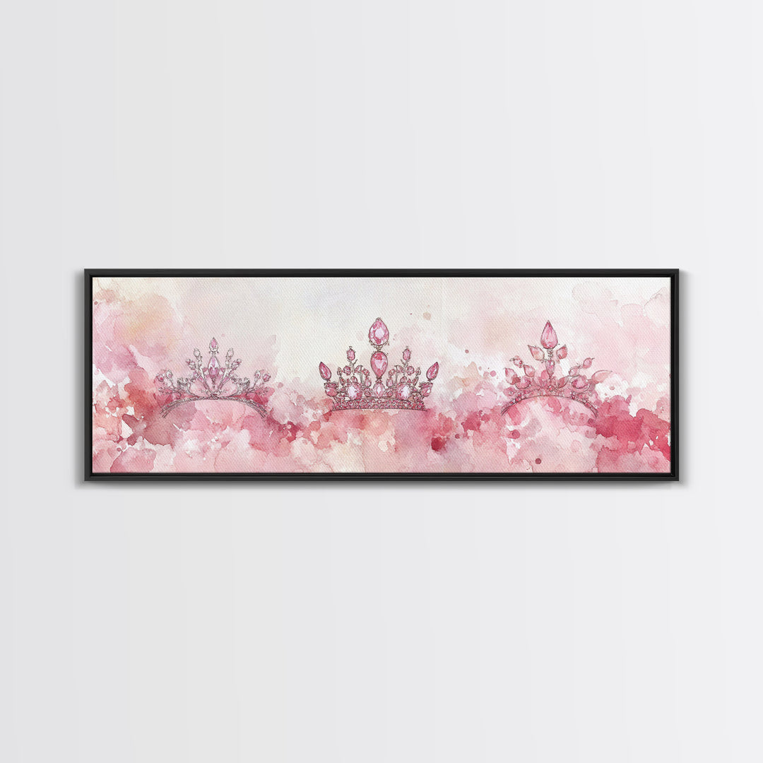 Royal Tiaras Canvas Print Pink Abstract Art Whimsical Decor Goddess Art Wall Art Bedroom Art Princess Aesthetic Horizontal Decor