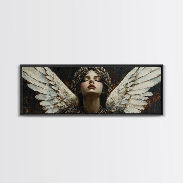 Angelic Portrait Canvas Print Goddess Art Print Dark Angels Wall Art Elegant Bedroom Decor Moody Painting Original Living Room Art