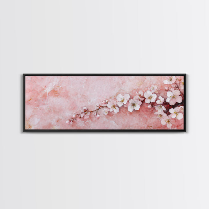 Cherry Blossom Branch Canvas Print, Light Pink Wall Art, Botanical Art, Bedroom Decor, Spring Floral Art, Rustic Wall Art