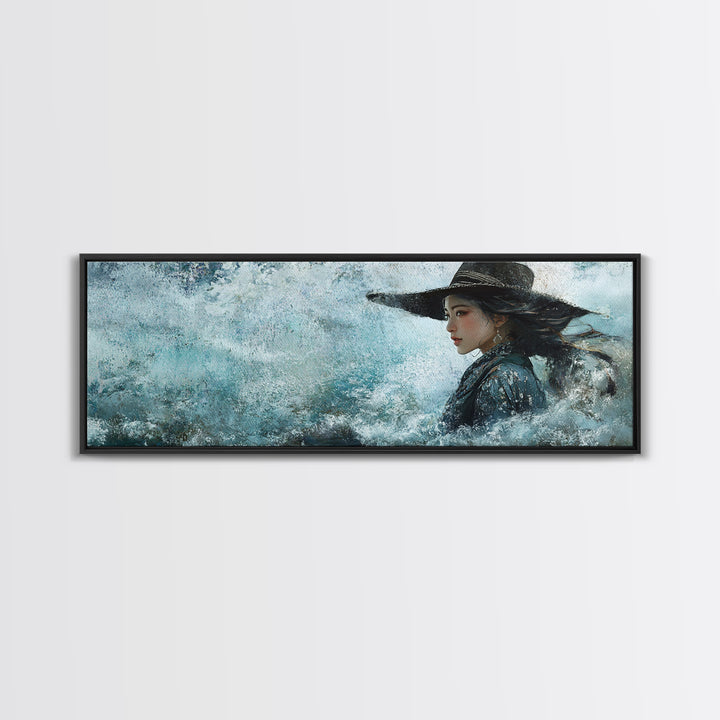 Ocean Cowgirl Canvas Print Coastal Landscape Art Rustic Boho Wall Art Nautical Decor Panoramic Artwork Bedroom Guest Room Decor