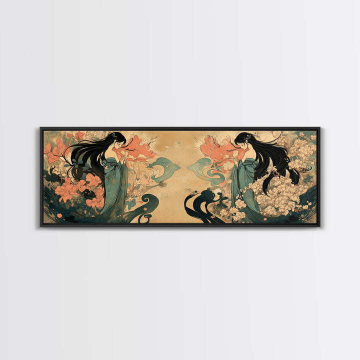 Art Nouveau Framed Canvas Print Goddess Art Print Feminine Boho Artwork Wildflower Wall Art Bedroom Artwork Guest Room Decor