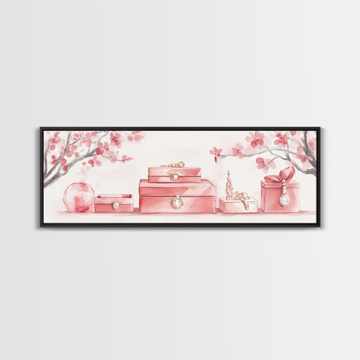 Cherry Blossom Canvas Print, Botanical Framed Canvas Art, Light Pink Wall Art, Bedroom or Guest Room Art, Feminine Nature-Inspired Decor