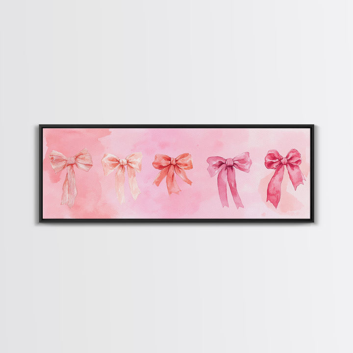 Ribbon Bow Canvas Print Light Pink Art Feminine Horizontal Wall Art Whimsical Artwork Living Room Wabi Sabi Decor Framed Print