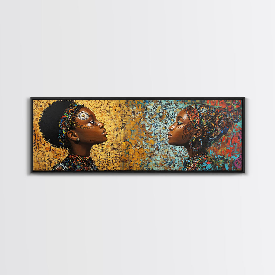 Afrocentric Canvas Print African Tribal Art Modern Boho Decor Guest Room Wall Art Horizontal Living Room Art Unique Painting