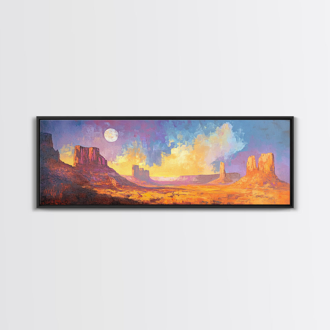 Desert Moonlight Glow Canvas Print, Moody Art, Above Couch Wall Art, Southwest Painting, Bedroom Art, Rustic Wall Decor, Gift Idea