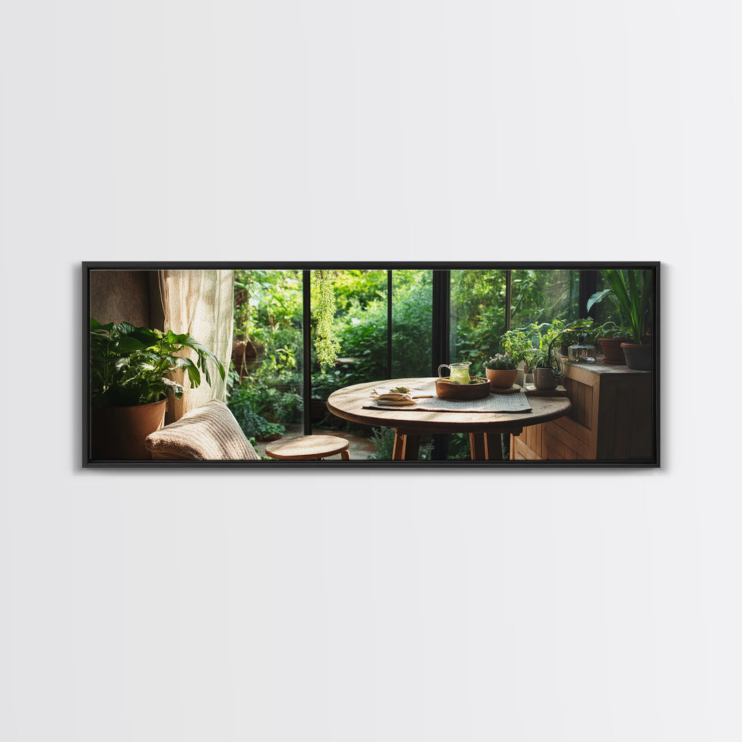 Greenhouse Kitchen Canvas Print, Rustic Dining Art, Botanical Garden Wall Artwork, Natural Farmhouse Decor, Light Filled Wabi Sabi Style