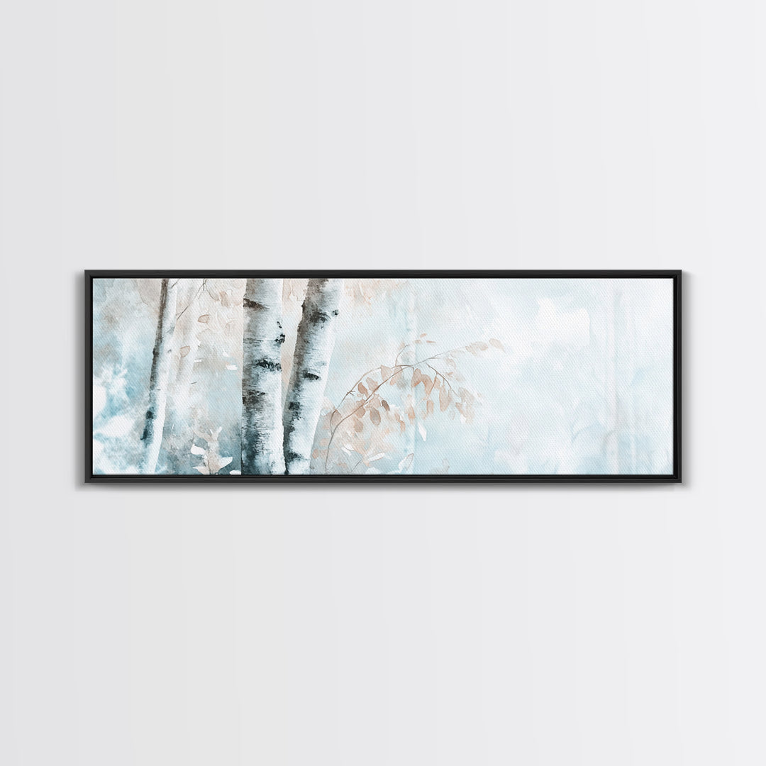 Birch Tree Art Framed Canvas Print, Neutral Landscape Painting Autumn Decor, Rustic Minimalist Wall Art Gift Idea Above Bed Design