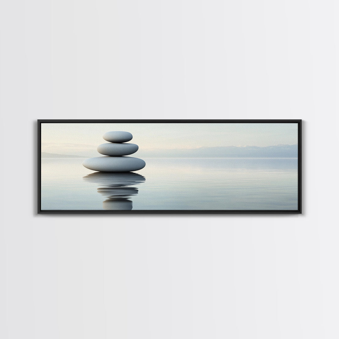 Zen Inspired Framed Canvas Print Minimalist Art Stacked Stones Calming Wabi Sabi Style Living Room Decor Neutral Wall Art