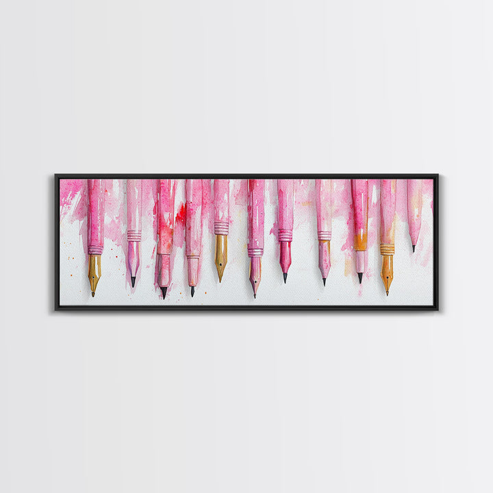 Abstract Pink Pens Framed Canvas Print - Whimsical Art, Light Pink Dorm Wall Decor, Vertical Art Gift Idea, Unique Living Room Canvas Print