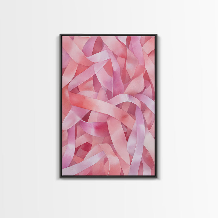Abstract Pink Ribbon Canvas Print in Soft Light Pink Shades Minimalist Living Room Art Wabi Sabi Wall Art Perfect Gift Idea