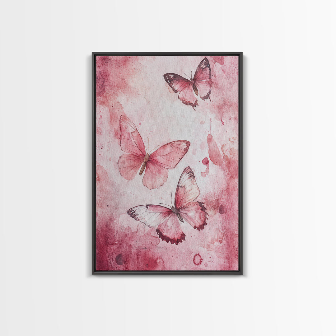 Pink Butterfly Botanical Prints Canvas Print Soft Whimsical Nature Inspired Bedroom or Living Room Art Light Pink Wall Decor